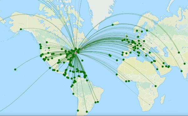 JFK Airport destination map