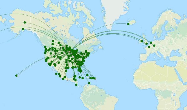 Minneapolis–Saint Paul international airport destination map