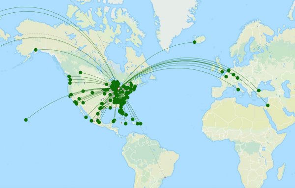 Detroit Metropolitan Airport destination map