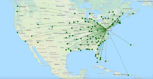 Ronald Reagan Washington National Airport destination map