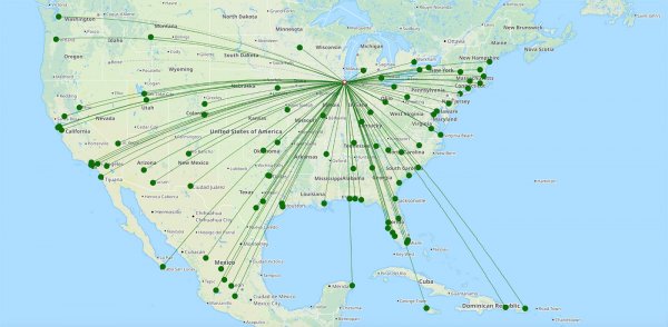 Chicago Midway International Airport destination map