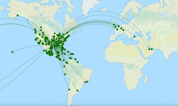 George Bush Intercontinental Airport destination map