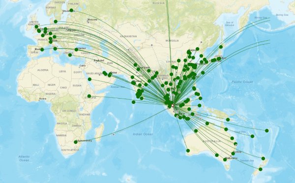 Singapore Changi Airport destination map