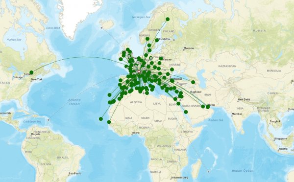 Lyon Airport destination map