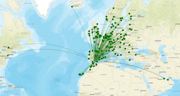 Málaga Airport destination map