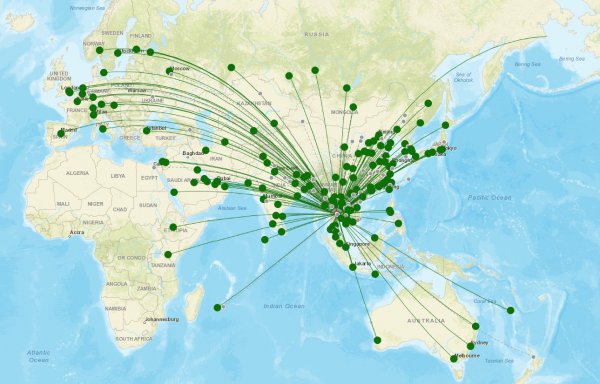 Bangkok Airport destination map