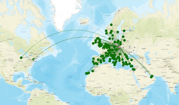 Kraków Airport destination map