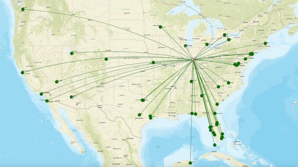 Indianapolis Airport destination map