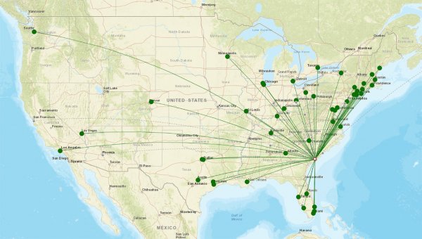 Charleston International Airport destination map