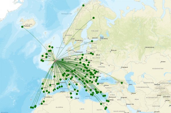 Luton Airport destination map