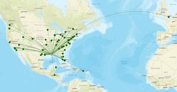 Louis Armstrong New Orleans Airport destination map