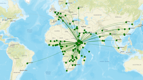 Addis Ababa Airport destination map