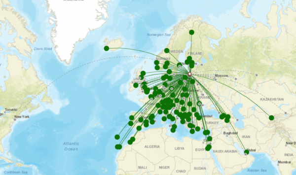 Riga Airport destination map