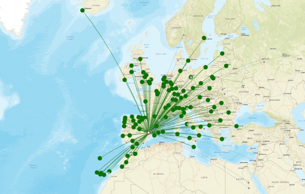 Valencia Airport destination map