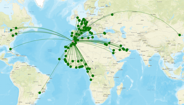 Mohammed V Airport destination map