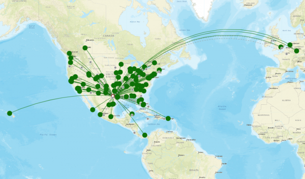 Austin-Bergstrom Airport destination map