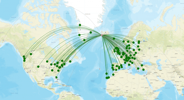 Keflavík Airport destination map