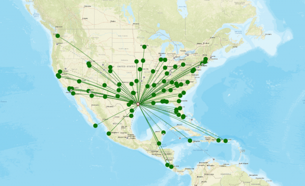 Hobby Airport destination map