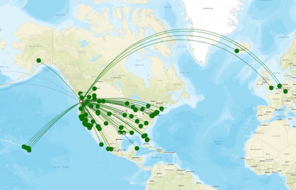 Portland Airport destination map