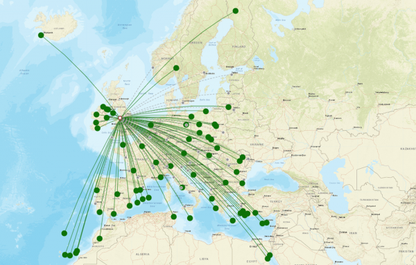 Liverpool Airport destination map