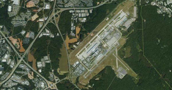 Satellite view of Raleigh–Durham Airport