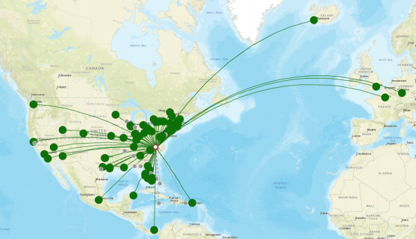 Raleigh–Durham Airport destination map