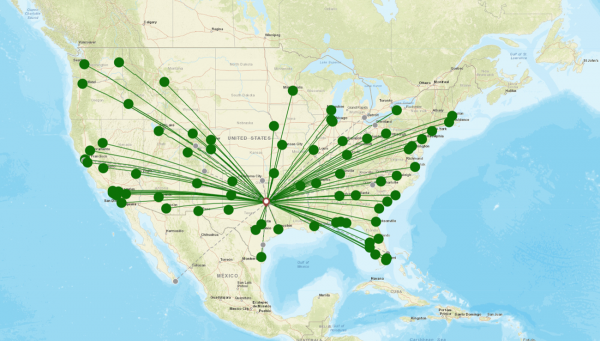 Dallas Love Field destination map