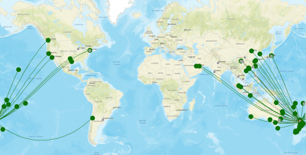 Auckland Airport destination map