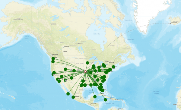 Kansas City Airport destination map