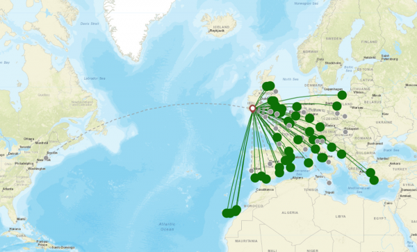 Cork Airport destination map