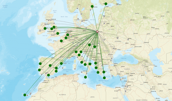 Warsaw Modlin Airport destination map