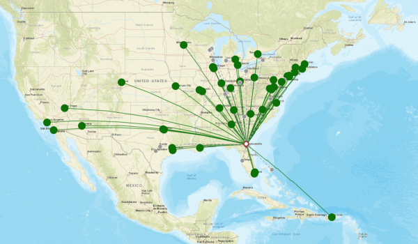 Jacksonville Airport destination map