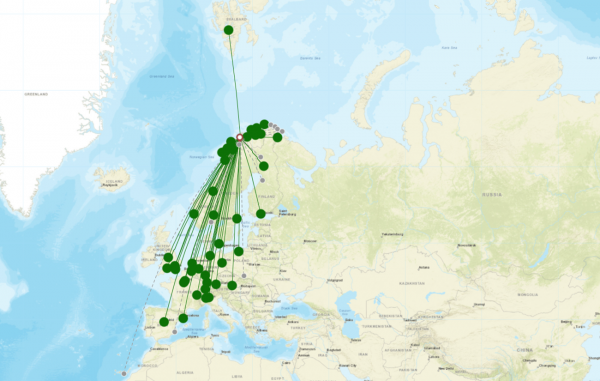 Tromso Airport destination map