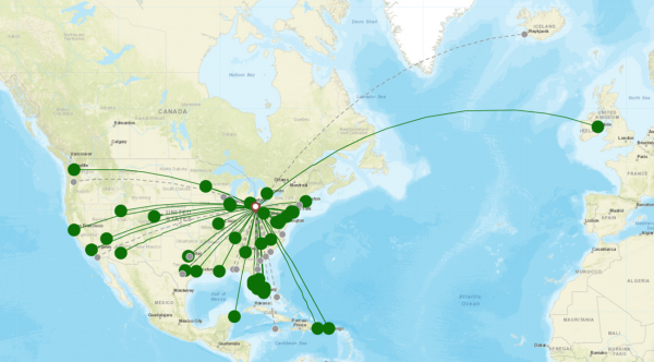 Cleveland Hopkins Airport destination map