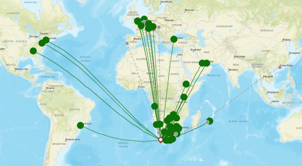 Cape Town Airport destination map