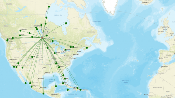 Winnipeg Airport destination map