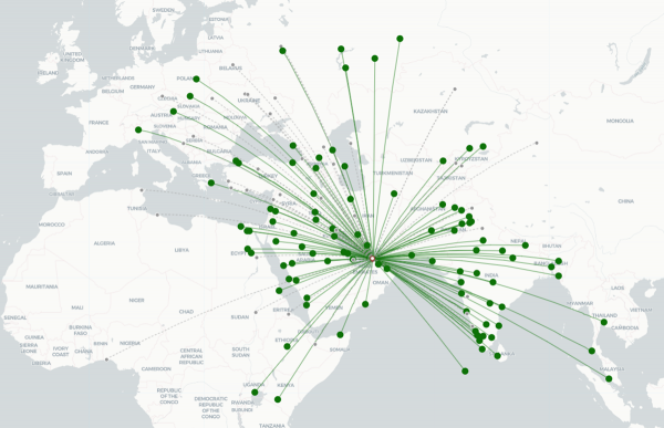 Sharjah Airport destination map