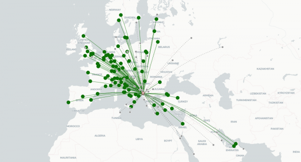 Nene Tereza Airport destination map