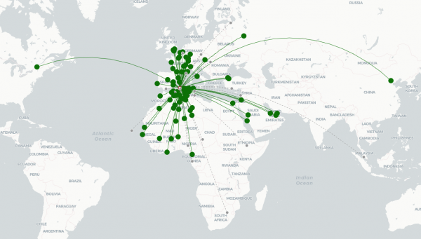 Houari Boumediene Airport destination map