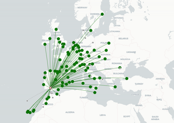 Seville Airport destination map