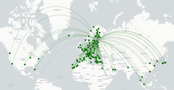 Helsinki-Vantaa Airport destination map (January 2025)