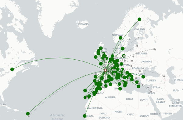 Bordeaux-Merignac Airport destination map