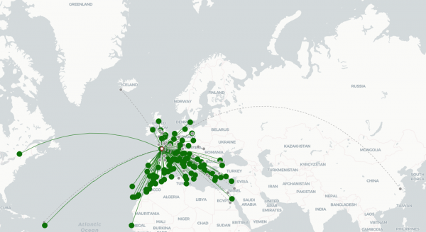 Nantes Atlantique Airport destination map