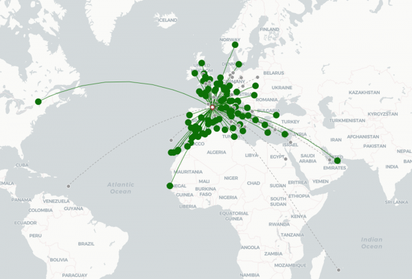 Toulouse-Blagnac Airport destination map