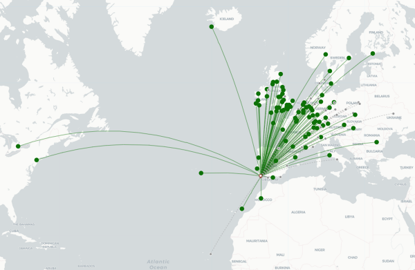 Faro Airport destination map