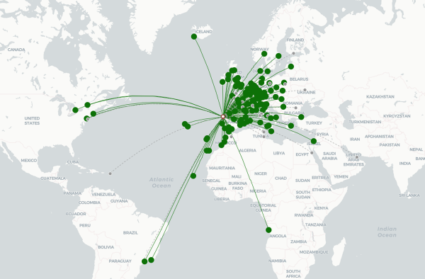 Porto Airport destination map