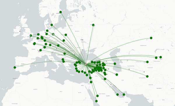 Ankara Esenboga Airport destination map