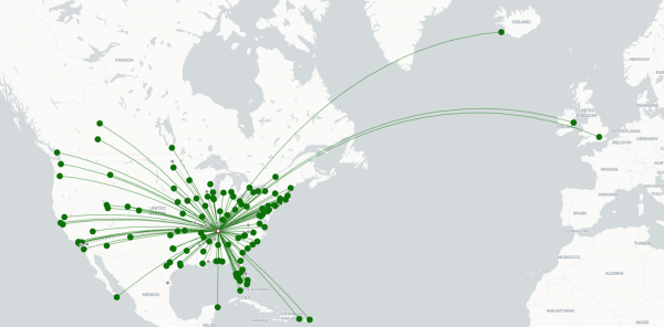 Nashville Airport destination map