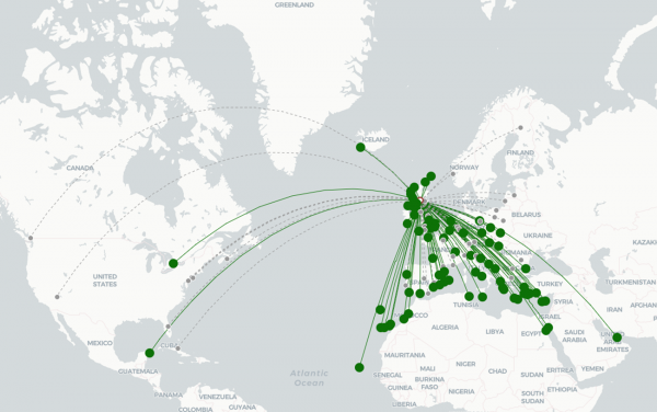 Glasgow Airport destination map