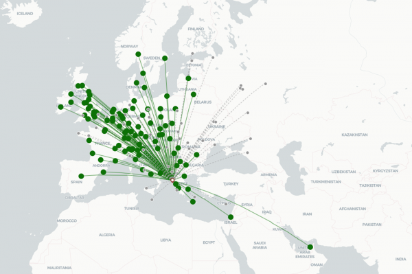 Corfu Airport destination map